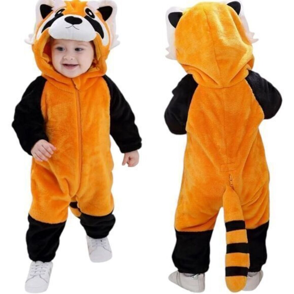 Unisex Baby Animal Costume Winter Flannel Hooded Jumpsuit Halloween Size 13-18 M
